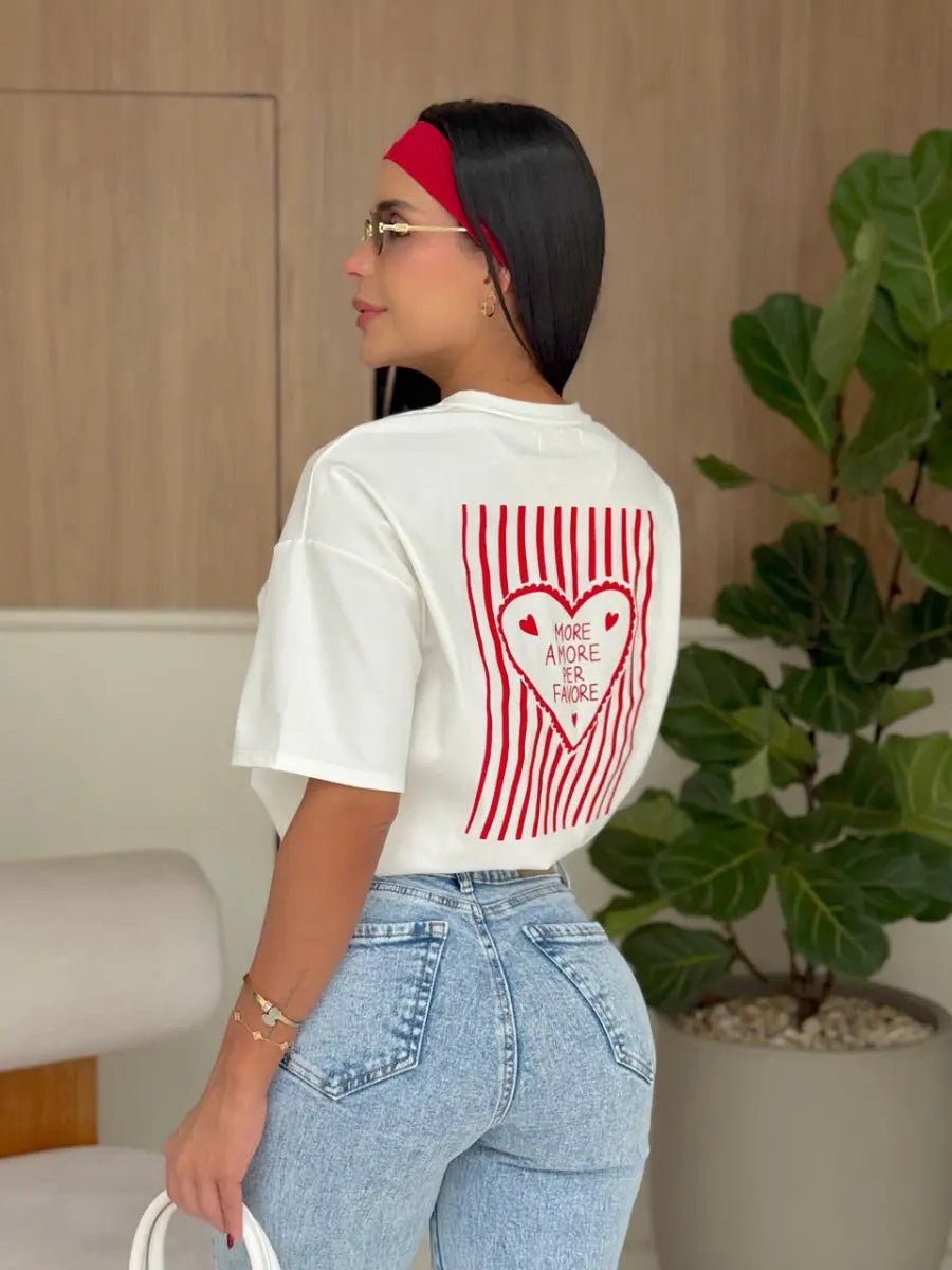 Camiseta oversized More (crudo - rojo ) - EMA COLOMBIA